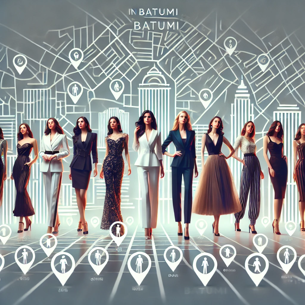 Glamorous women with a map overlay of Batumi, offering an elegant and informative guide.